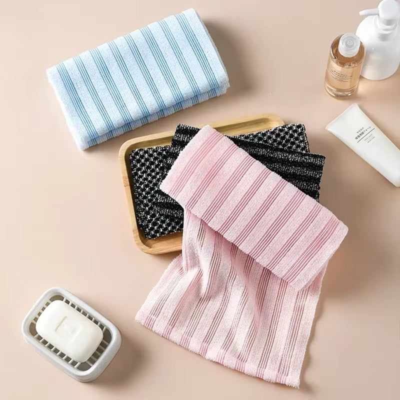 Japanese Exfoliating Rubbing Washcloth and Nylon Bath Towel Brush for Back Scrubbing - Shower Sponge Body Care Accessory